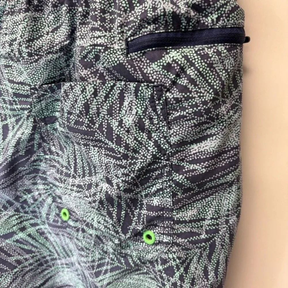 Lands' End Men's XXL Swim Trunks Blue Purple Green Palm Print Lined 4 Pocket